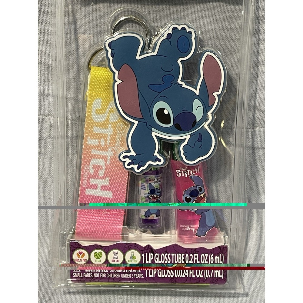 NEW Walt Disney Stitch Mini Tote Bag Keychain & Flavored Lip Gloss Keychain Set - Picture 7 of 7